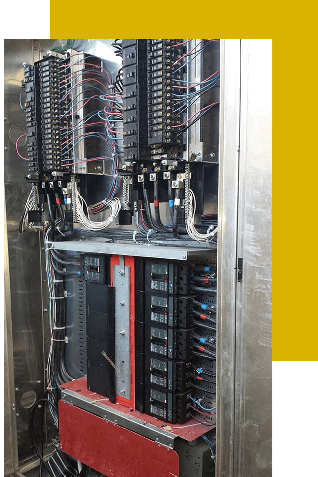 Large electrical box red and blue wires